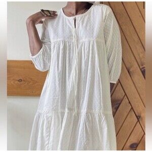 Women's White Maxi Dress with Swiss Dot Texture